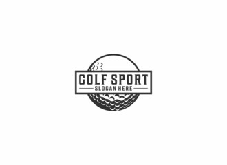 logo for golf sport with golf ball illustration on white background