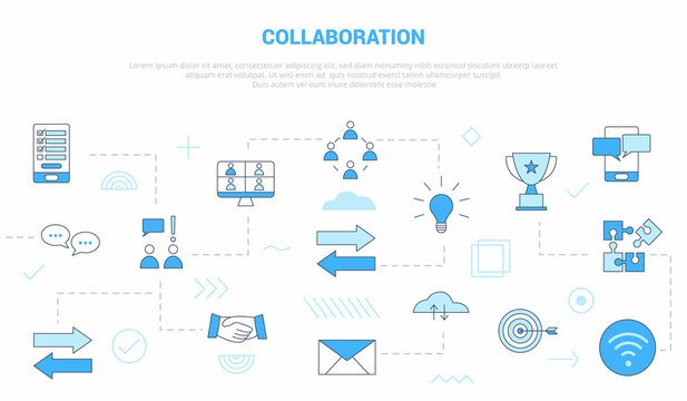 collaboration concept with icon set template banner with modern blue color style