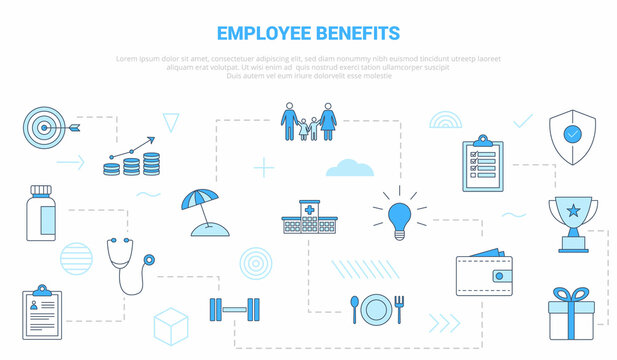 Employee Benefits Concept With Icon Set Template Banner With Modern Blue Color Style