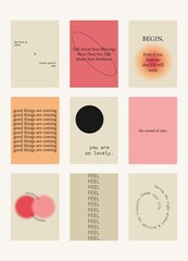 Set of positive motivation posters on trendy abstract background in neutral colors.