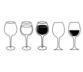 Wine glass silhouette. Icon. Vector illustration isolated on white background. Set of classic glasses