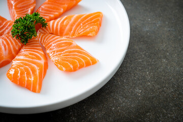 Fresh Salmon Raw Sashimi on plate