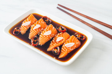 Salmon marinated Shoyu or Salmon Pickled Soy Sauce