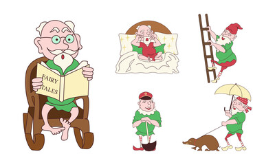 Set of Funny cute mythological gnomes routine