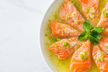 Spicy Salmon in Seafood Salad Sauce