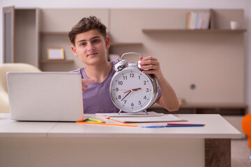 Schoolboy preparing for exams at home