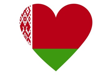 Belarus flag in heart shape isolated on white background.