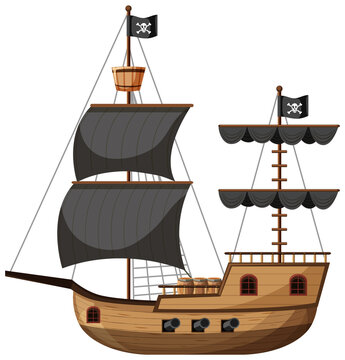 Pirate Ship in cartoon style isolated on white background