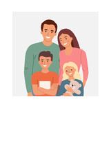 Mother and father with children. Happy family. Vector flat style cartoon illustration