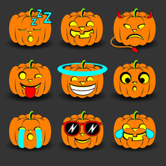 Pumpkin emotions set. Halloween vector illustration.