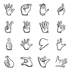 Set of 16 Hand Gesticulations Doodle icons 

