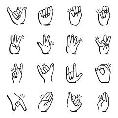 Unique Set of Editable Hand Signals Doodle icons 

