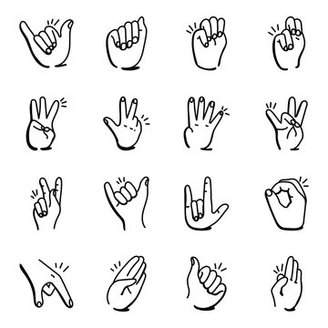 Unique Set of Editable Hand Signals Doodle icons 

