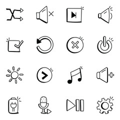 Set of Media Buttons Doodle Icons

