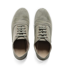 Pair of male shoes on white background