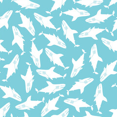 Shark cartoon pattern seamless. Sea predator background. Big fish monster texture. Baby fabric ornament
