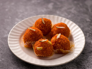 Motichur Laddu made from besan special festival indain sweets.