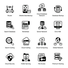 Set of Server Storage Solid Icons 

