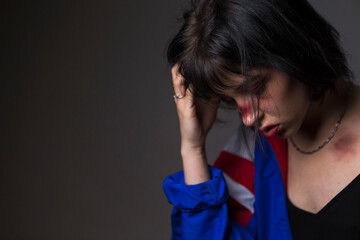 Females Violence Ideas. Depressed and Down Caucasian Female as a Victim of Domestic Violence and...