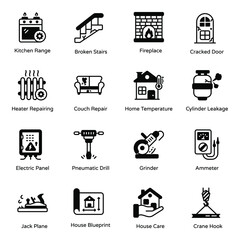 Pack of Renovation and Construction Solid Icons

