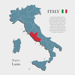 Vector map country Italy and region Lazio