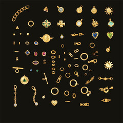 Gold Chains, Elements, Brooches Collections - obrazy, fototapety, plakaty