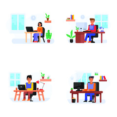 Pack of Online Workers Flat Illustrations 

