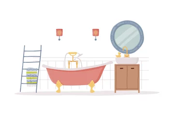 Fototapeten Bathroom or Washroom Interior with Sink, Mirror and Bathtub Vector Illustration © topvectors