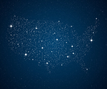 Creative map USA from light star on night sky