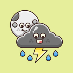Cute Cloudy Storm with lightning at night Illustration
