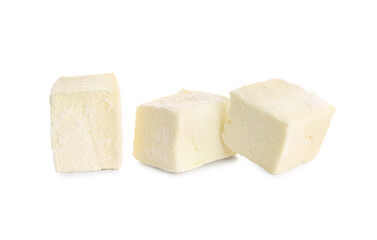 Tasty sweet marshmallows on white background