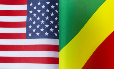fragments of the national flags of the United States and  Republic of the Congo in close-up