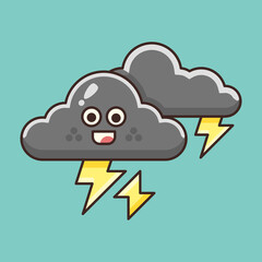 Cute Cloudy Storm with Lightning Illustration