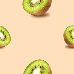 Juicy kiwi on a bright background, seamless pattern.