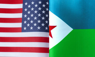 fragments of the national flags of the United States and Republic of Djibouti in close-up