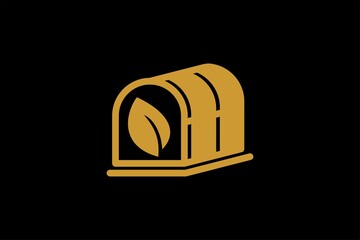 Greenhouse logo design vector. Plant care illustration symbol. Green leaf sign. Greenhouse and leaf vector icons.