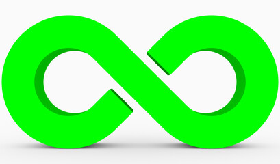 Infinity symbol 3d green isolated on white background