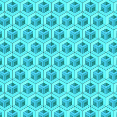 3D blue cube seamless pattern drawing in vector