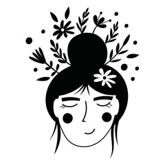 Floral Lady's Face. Vector illustration.
