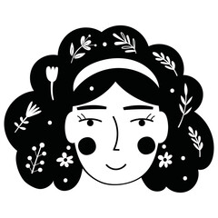 Fototapeta premium Floral Lady's Face. Vector illustration.