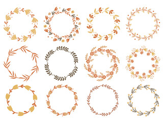 Floral Wreath Set. Vector illustration.