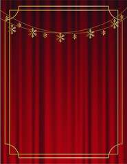 雪の結晶のガーランドと赤いカーテンの背景イラスト素材 ベクター クリスマス