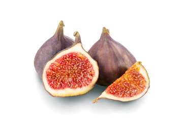 Figs. Whole and sliced fruits isolated on white background