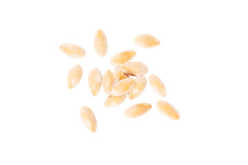 A pile of melon seeds isolated on white background. Edible dried food.