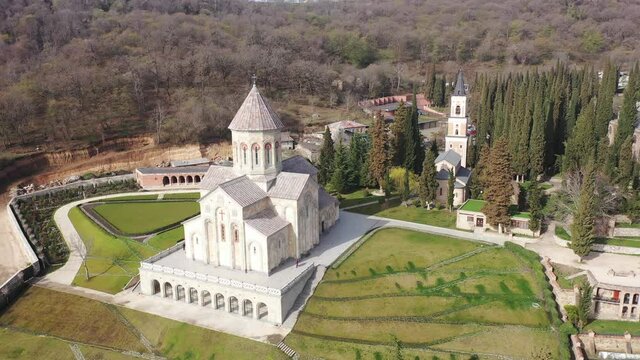 Bodbe Monastery of St. Nino. View from above. Kakheti. Georgia. High quality 4k footage
