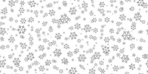 Winter seamless pattern with grey snowflakes on white background. Vector illustration for fabric, textile wallpaper, posters, gift wrapping paper. Christmas vector illustration. Falling snow