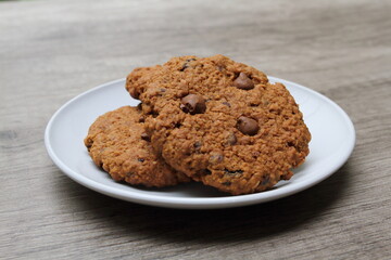 High angle view of cookies on white plate