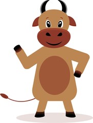 Funny cow vector animal illustration cartoon brown cow character happy cow 