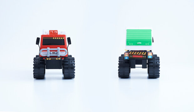 Toy cars take many different angles on a white background, high quality images, real shots.