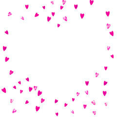 Fototapeta na wymiar Valentine background with pink glitter hearts. February 14th day. Vector confetti for valentine background template. Grunge hand drawn texture.